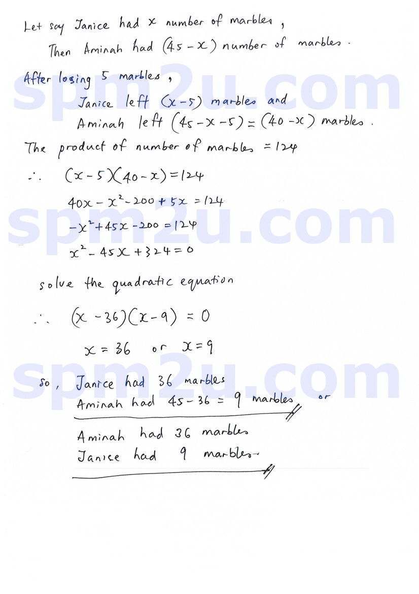 SPM Form 4 Quadratic Functions and Equations 01